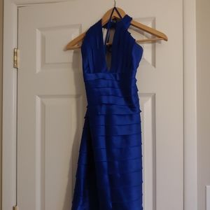 Blue halter cocktail party dress